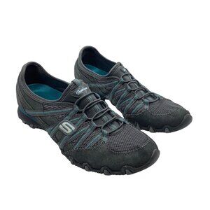 Skechers Women 7.5 Leather Blend Slip On Athletic Sneakers Gray Blue‎ Breathable